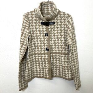 A. Ida Wool Cardigan Houndstooth Sweater Tan size Small